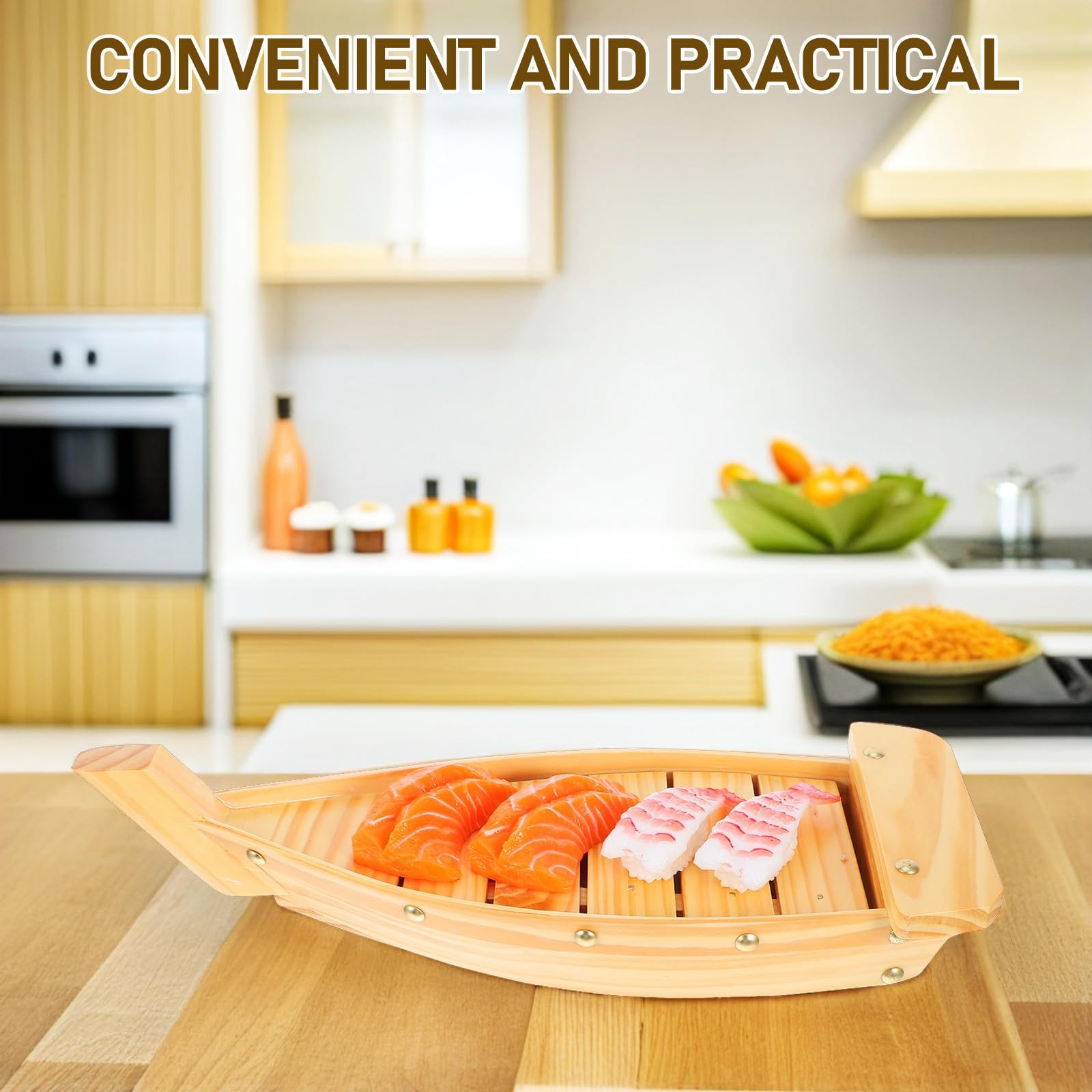ABOOFAN Plat de Service Sushi en Bois, Forme Bateau, Style Japonerie | Collations et Sashimi, Décoration de Table, Fêtes Spéciales et Repas Familiaux, Usage Domestique ou Restaurant