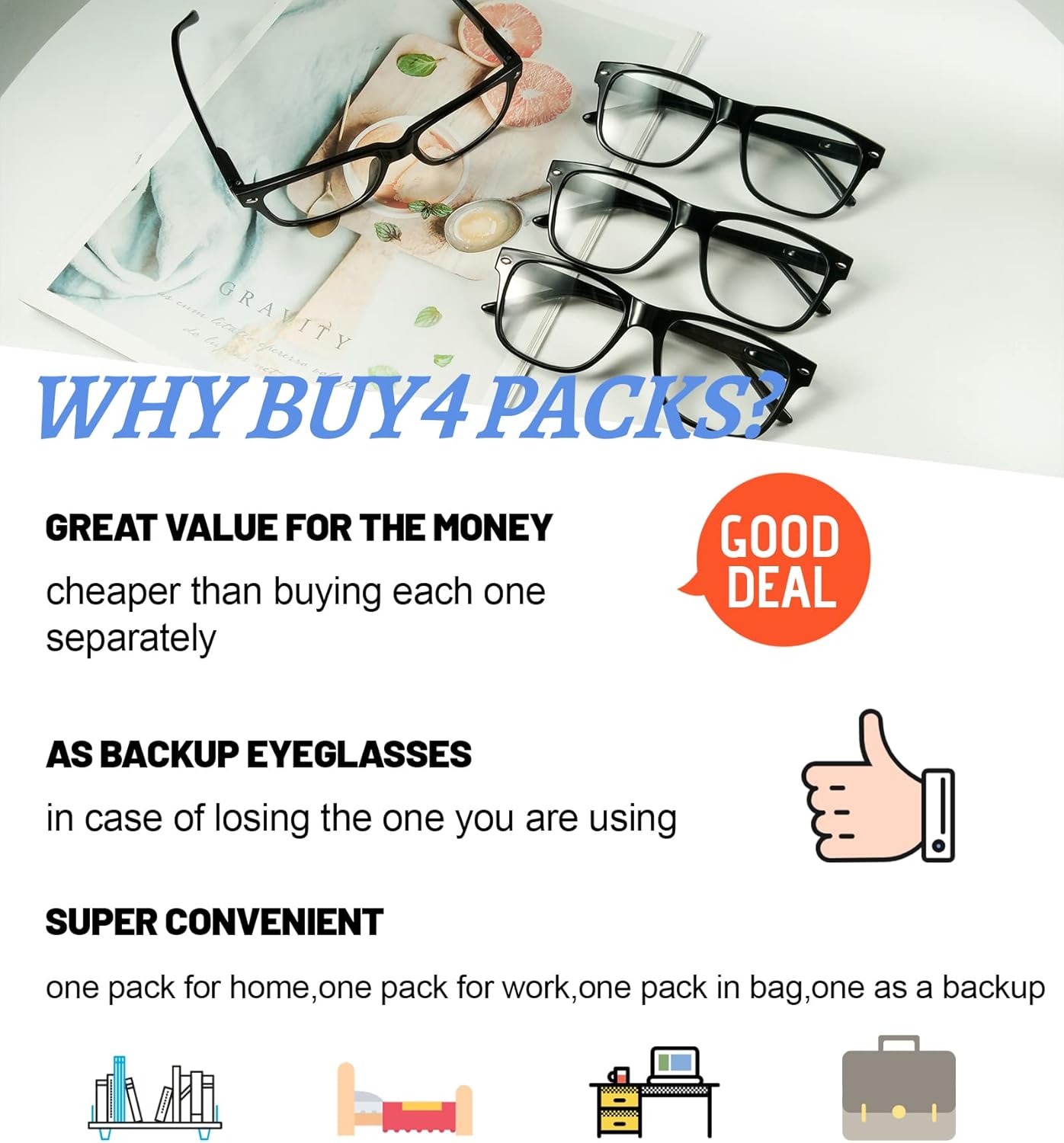 4 Pack Reading Glasses with Spring Hinges, Rectangle Readers for Women Men 1.0 1.25 1.5 1.75 2.0 to 4.0 - Image 6