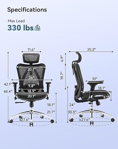 Miniatura 3 de SIHOO M57 Silla de oficina ergonómica de malla, silla de escritorio con respaldo alto para el hogar con reposabrazos 3D, soporte lumbar y