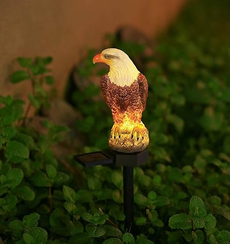 Miniatura 3 de Estatuilla de águila solar para jardín, luz solar de águila, luces decorativas para exteriores, estatua de águila brillante para jardín, césped,