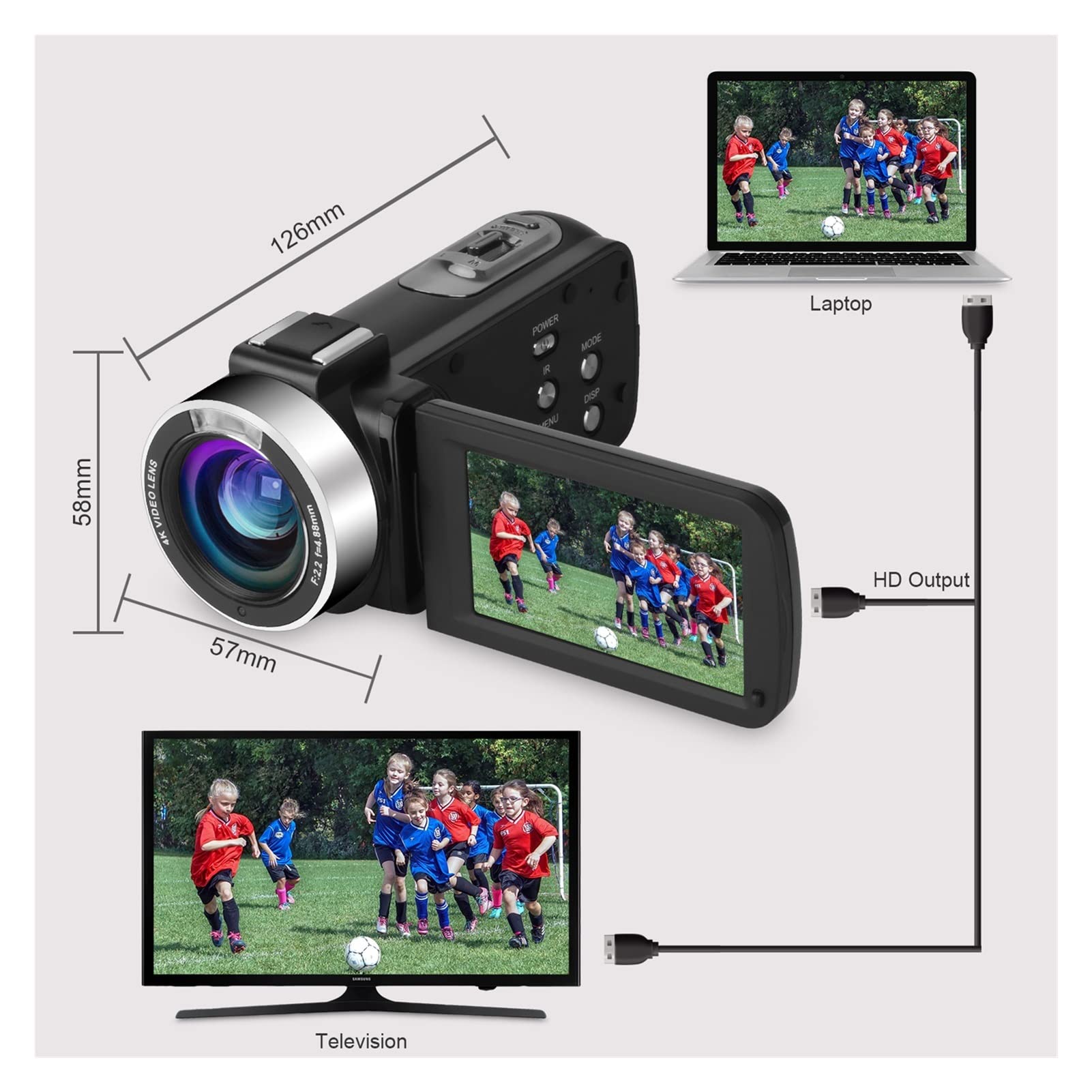 Cámara de Video, Cámara de vlogging de videocámara for la grabación de vlog HD 56MP 3.0 Pulgada WiFi IR Cámaras de grabadora Anti-Shake de visión Nocturna(128G SD Card,Bianco)