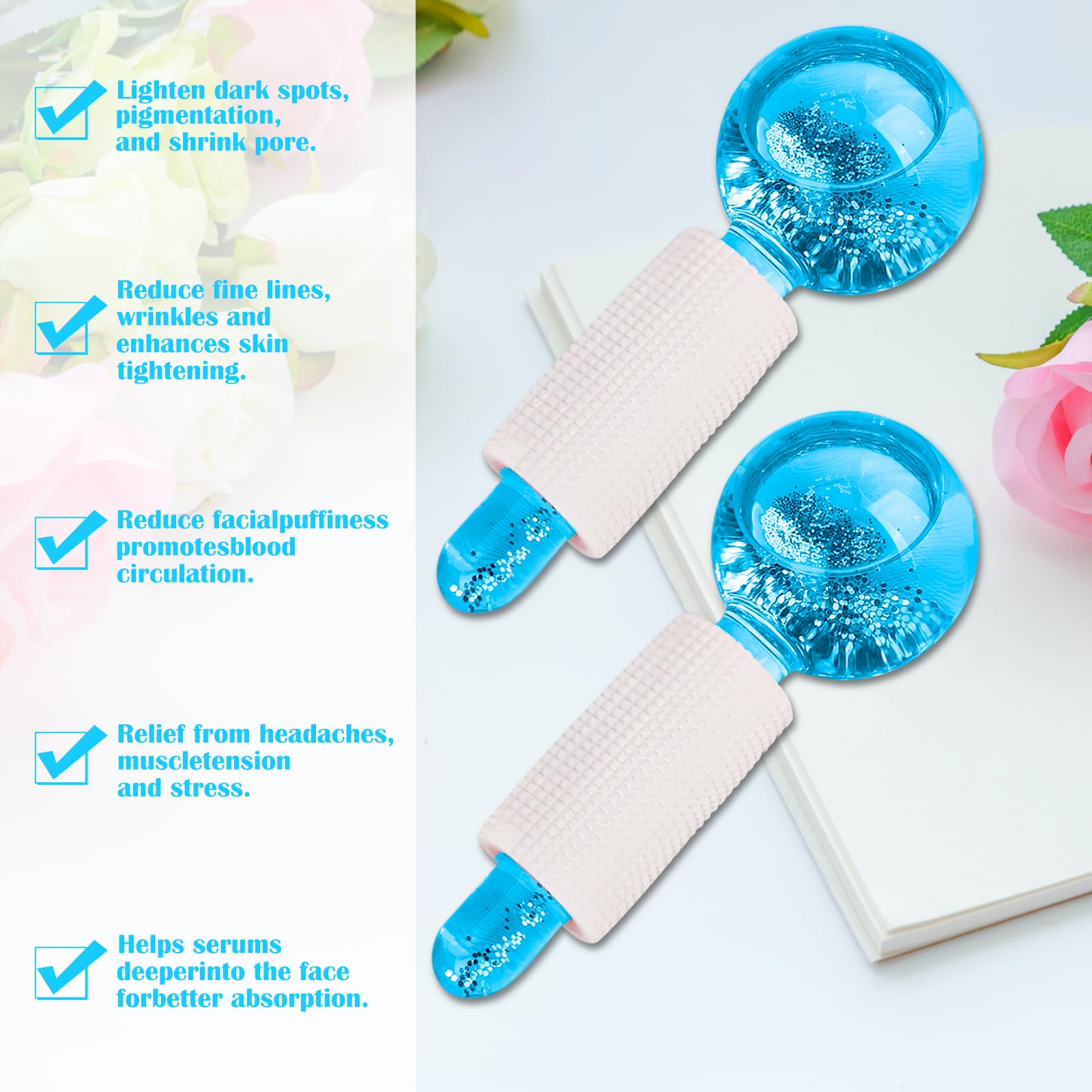 APOMOONS Set di 2 sfere rinfrescanti per il viso, per occhi e collo, per tonificare la pelle, ridurre il gonfiore, le occhiaie migliorano la circolazione sanguigna (blu)