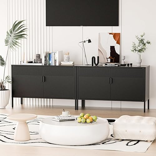 Miniatura 5 de COFaR Armario de metal negro para cafetería, 39.4 pulgadas de ancho, armario de almacenamiento con 2 puertas decorativas, aparador de buffet para