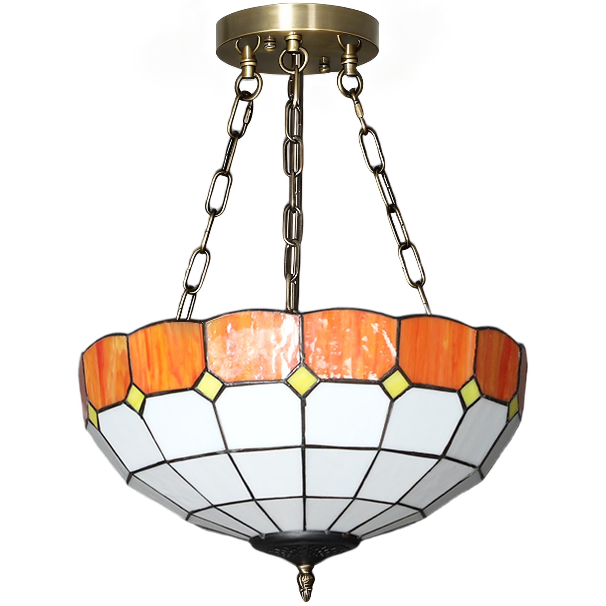 HOMCOM Tiffany Style Ceiling Light - Stained Glass Chandelier - Orange