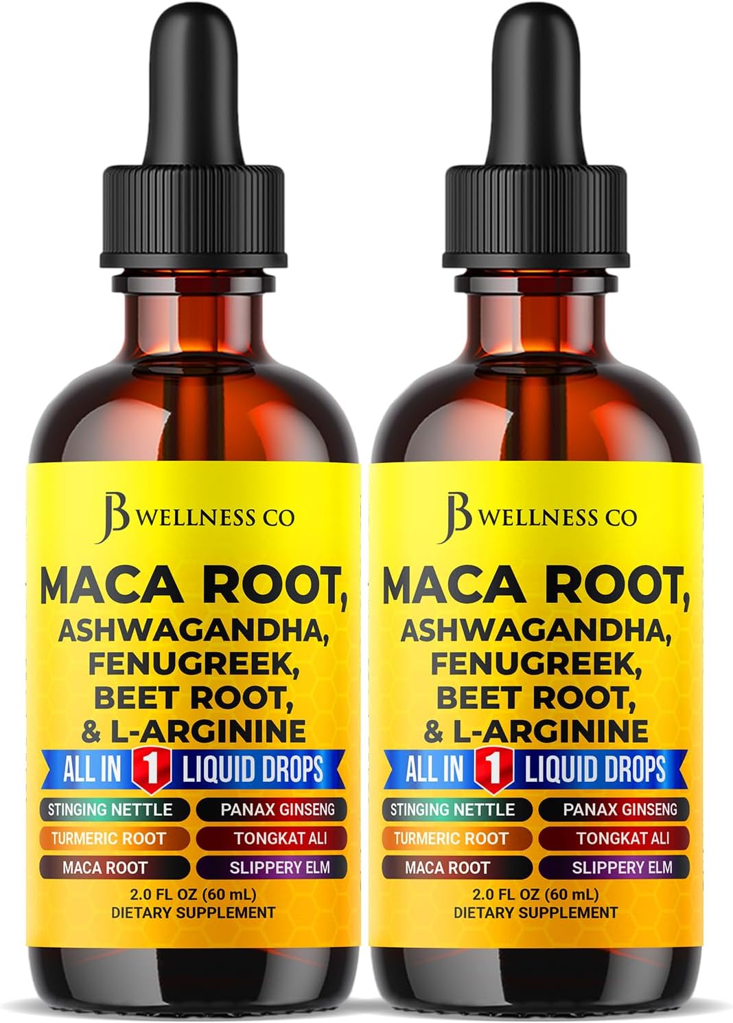 JB Wellness Co Organic Maca Root Liquid Drops with Ashwagandha, Nettle, Fenugreek, Beet Root and L-Arginine Liquid Multivitamin for Women and Men - 4oz