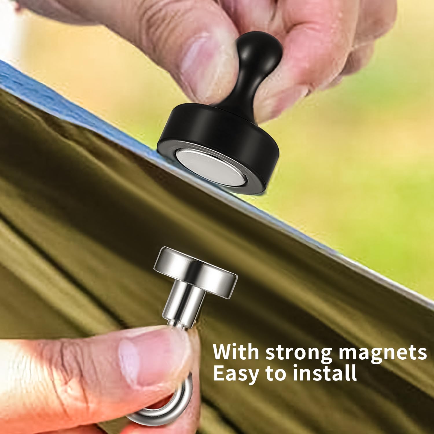 SHACHENH 4 Pezzi Magnetici Extra Forti, Magneti Neri, Ganci da Campeggio con Moschettone, Supporto gancio per Campeggio