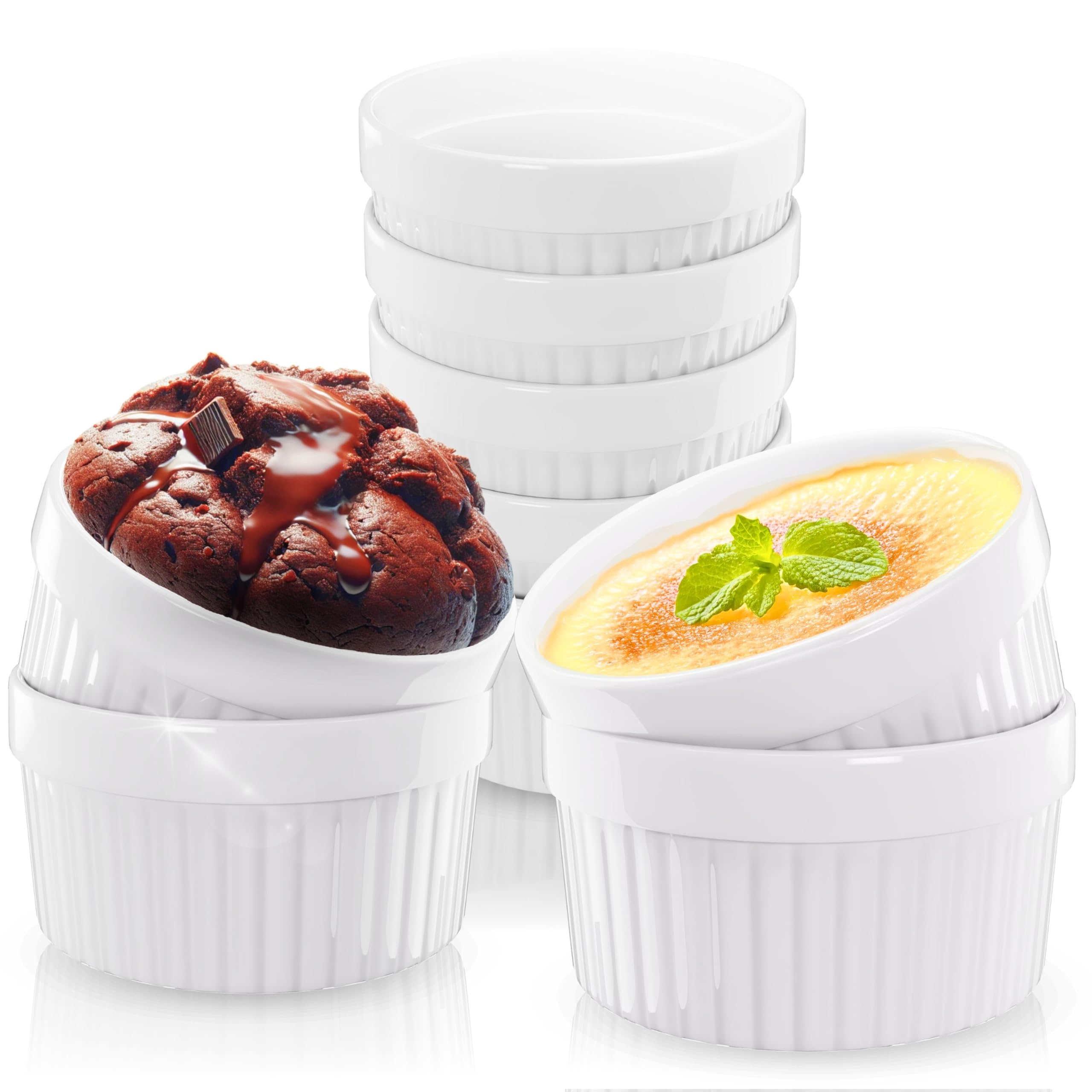ToCi 12 x Soufflé Förmchen Ø 9 cm - Creme Brulee Schälchen | Ofenfeste Keramik Förmchen je 185 ml | Dessertschale Pastetenförmchen für Ragout Fin Schoko-Souffle