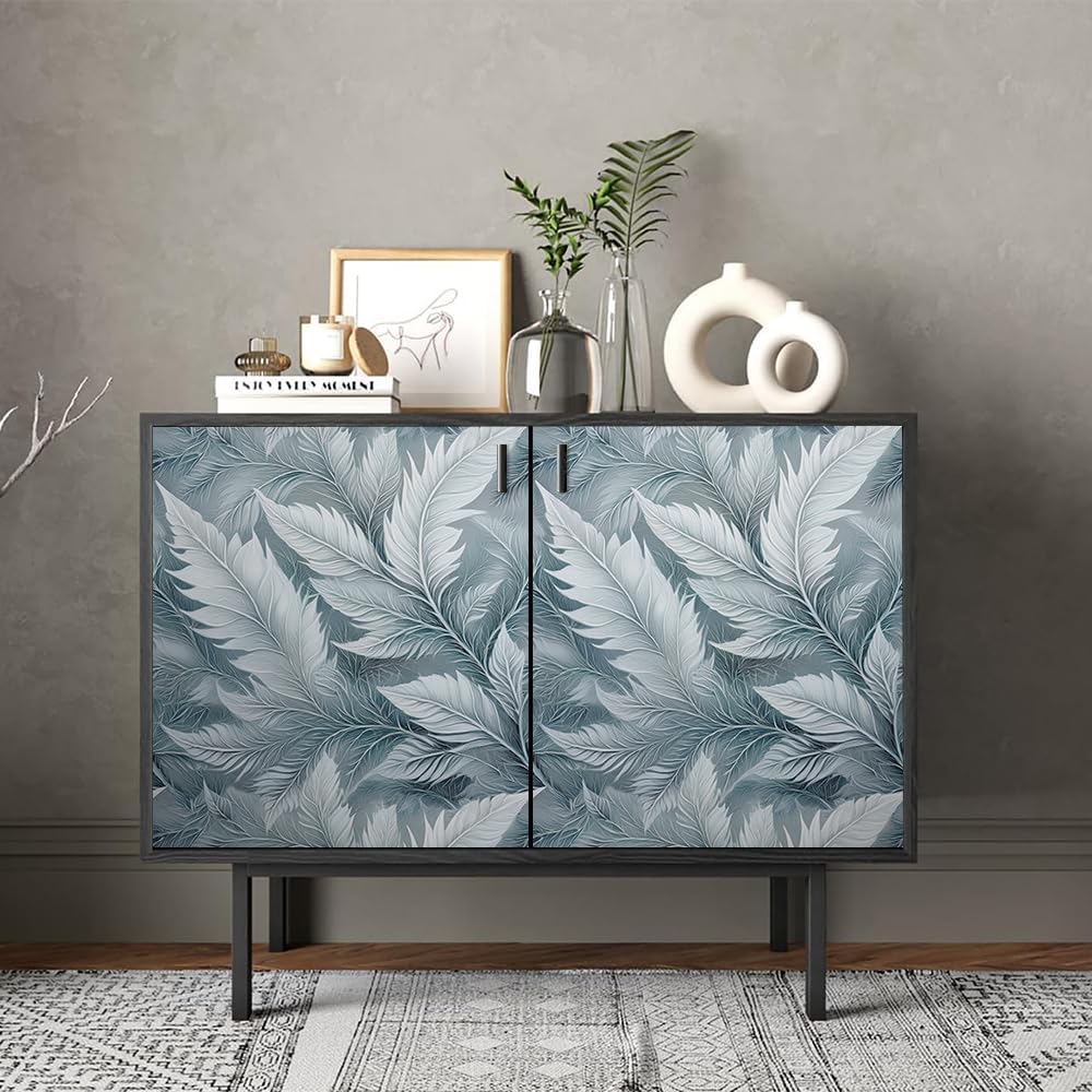 REDAMANCY Modern Light Blue White Leaf Peel and Stick Wallpaper Stick on Contact Paper Vintage wall Paper Easy Peel Off for nightstand Drawer Cabinet Renter