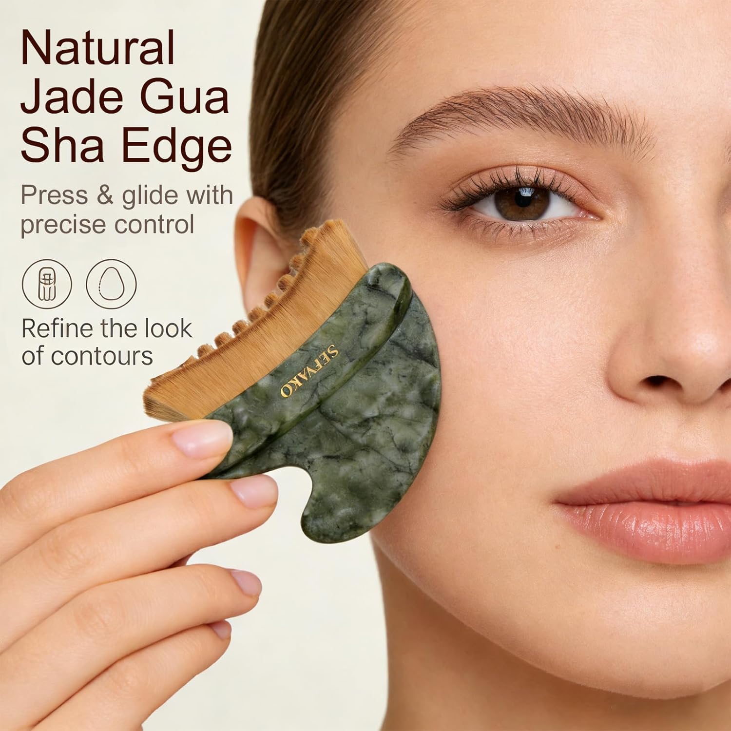 Lymphatic Contour Face Brush Set with Gua Sha Face Oil, Dual-Ended Dry Brush+Jade Gua Sha Edge, 0.075mm Ultra-Soft Bristles Gua Sha Facial Tools, for Lymphatic Drainage, De-Puff, Sculpt, Smooth & Glow
