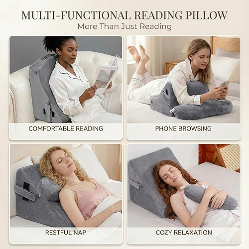 Miniatura 6 de AS AWESLING Almohada de lectura para adultos, almohada de espalda para sentarse en la cama, almohada de respaldo para sentarse en la cama, brazos