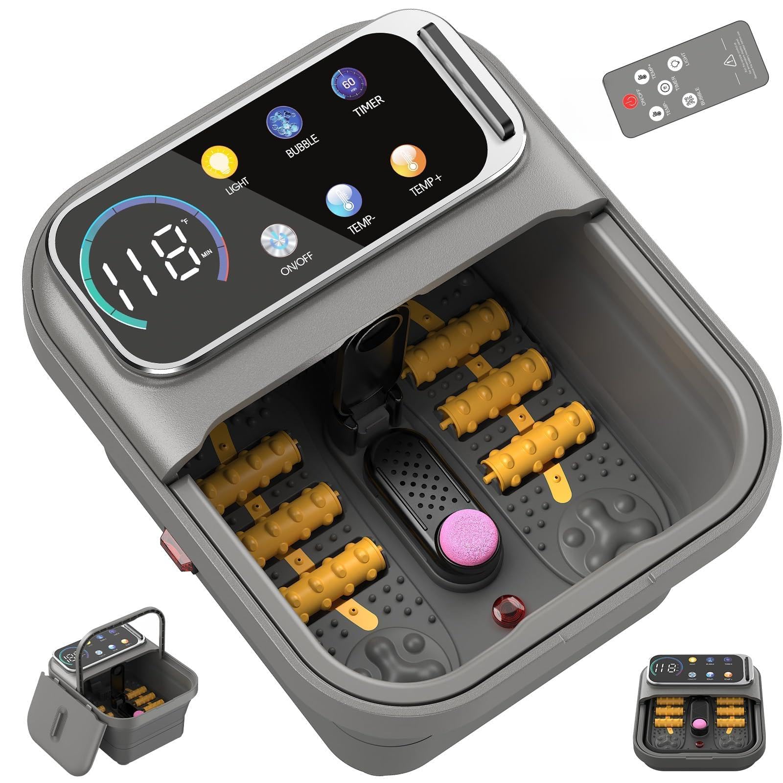 CARESKYpro Collapsible Foot Spa with Fast Heat UL-Listed Foot Soaking Tub Dark Grey