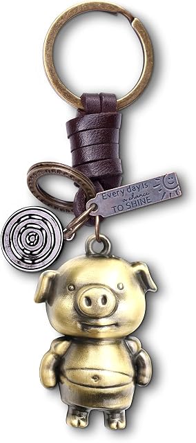 AuPra Funny Pig Leather KeyRing Gift Women Men Animal KeyChain Girl Boy Surprise Addition Keys Present