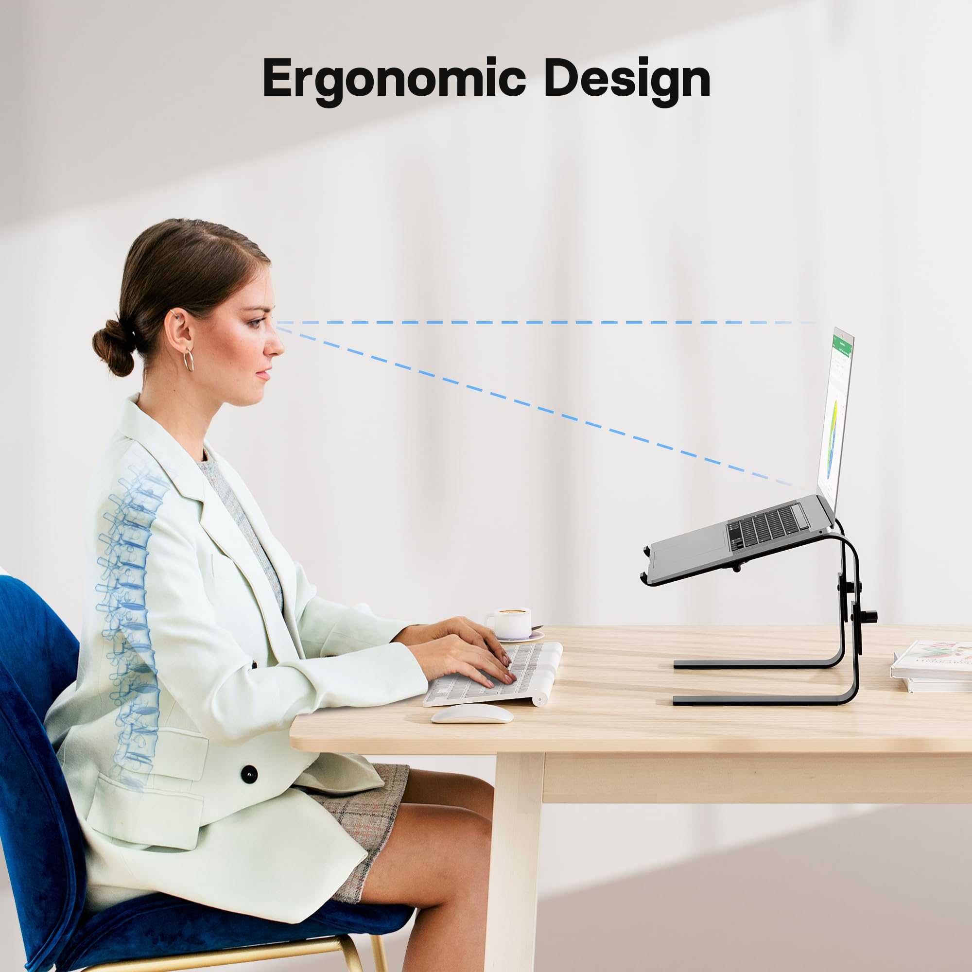 BONTEC Supporto PC Portatile Regolabile in Altezza, Supporto PC Compatibile Laptop Da 10-17 Pollici, Rialzo PC Portatile Per Computer/MacBook/Notebook, Laptop Stand Fino a 8kg, Nero
