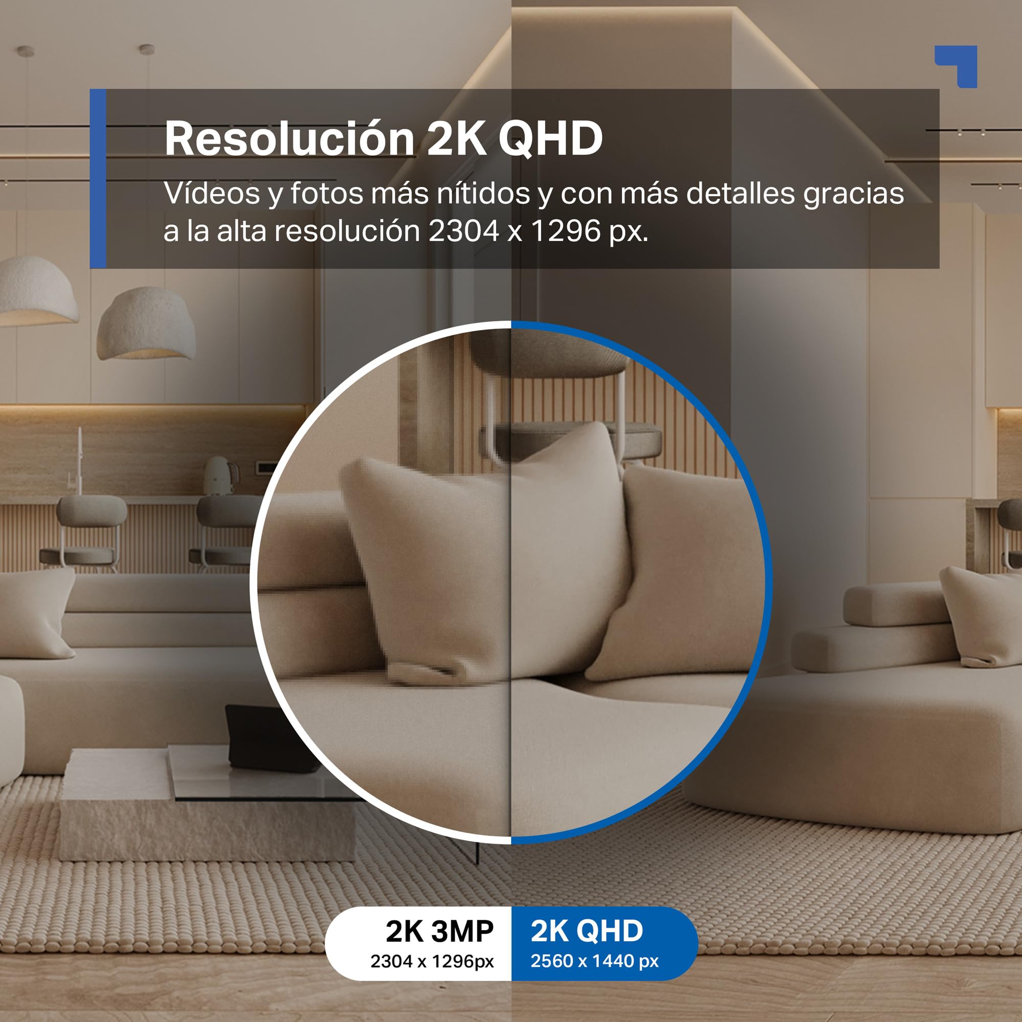Tapo C212 - Camara Vigilancia Wi-Fi/Ethernet Interior, 2K(3MP), Visión Nocturna, Soporta Tarjeta SD hasta 512 GB, Detección de Movimiento, Control Remoto, Compatible con Alexa