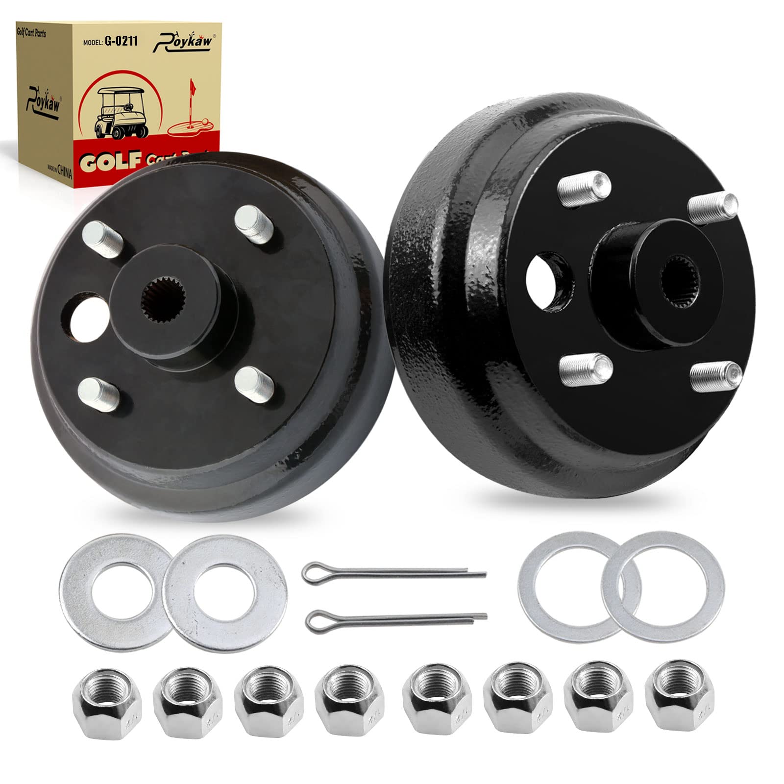 Roykaw EZGO TXT Brake Hub Drum Assembly with Nuts for 1982-up Electric & 1982-1993 2 Cycle Gas Golf Cart Models Replaces OEM # 19186-G1P, 17298-G1, 17082-G2