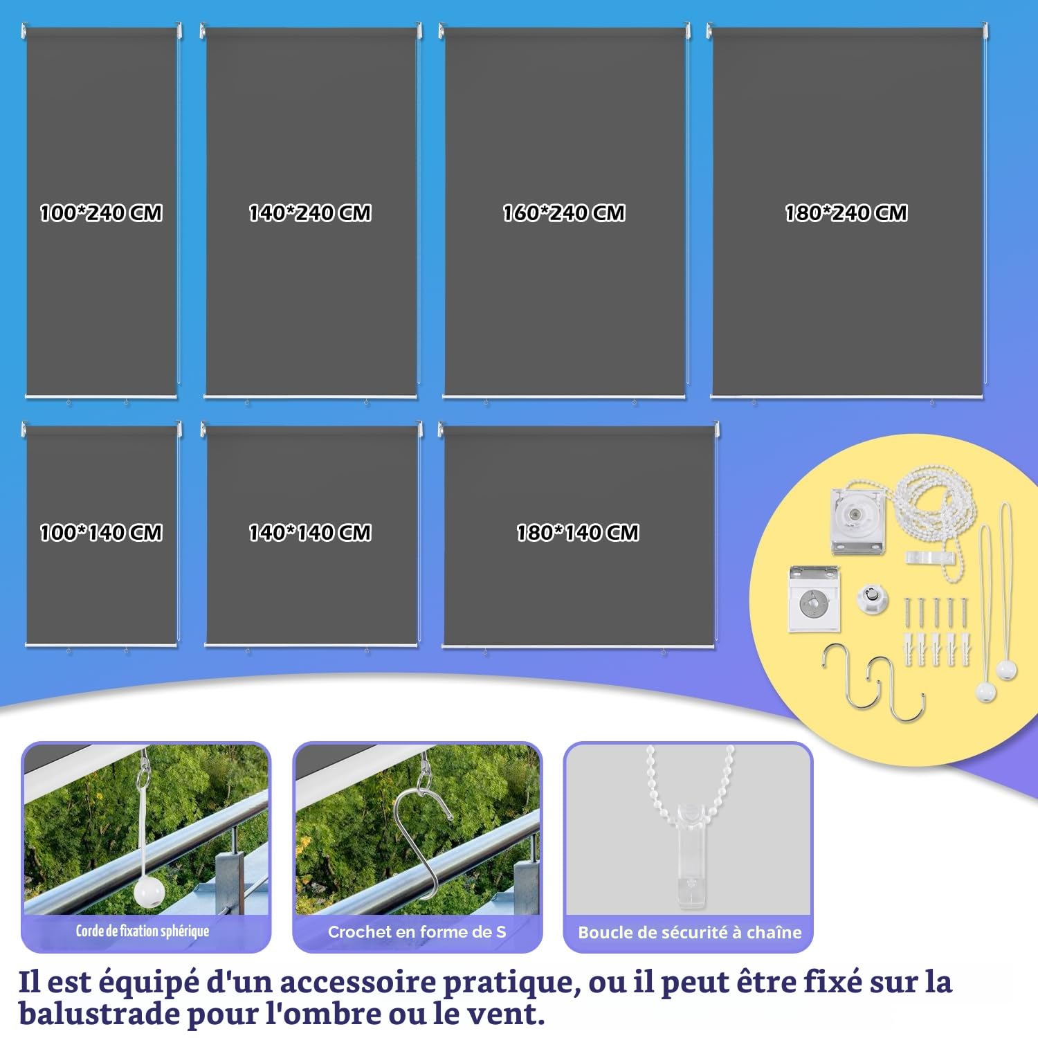 Store Vertical 180 x 140 cm Protection Solaire Store latéral, Résistant aux intempéries, pour Balcon, terrasse, Jardin, Anthracite