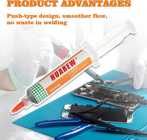 Miniatura 4 de HUAREW Sn42Bi58 Pasta de soldadura sin plomo 280.4 F Pasta de lata de soldadura con jeringa Viene 2 herramientas dispensadoras 1 varilla de empuje