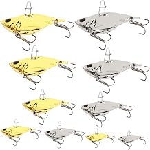Metal VIB Spinner Blade Baits 10pcs Blade Bass & Trout Fishing Lures with Treble Hooks, High-Flash Vibration Hard Baits for Perch Walleye Pike Freshwater Saltwater