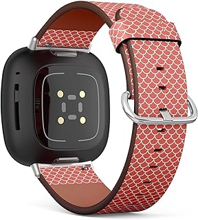 CJBROES Replacement Leather Watch Band, Compatible with Fitbit Versa 3 and Fitbit Sense of Wristband Bracelet Accessory - red Asian Waves