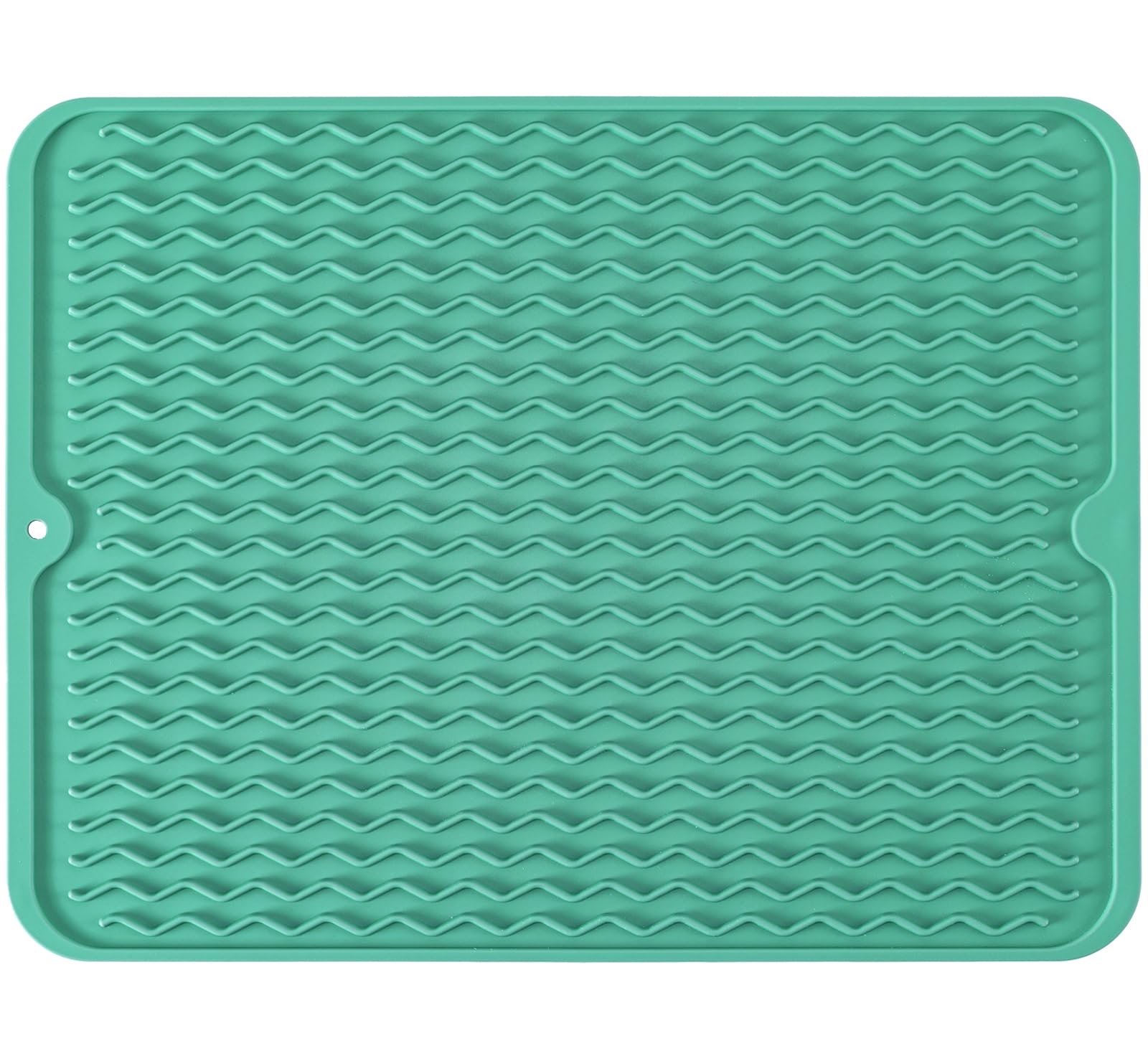 Large 14" x 11" Silicone Dish Drying Mat for Kitchen Counter, Easy clean, Quick Dry, Heat-resistant Dish Drainer Mat for Sink,Refrigerator or Drawer liner (Food Grade Silicone-Green)