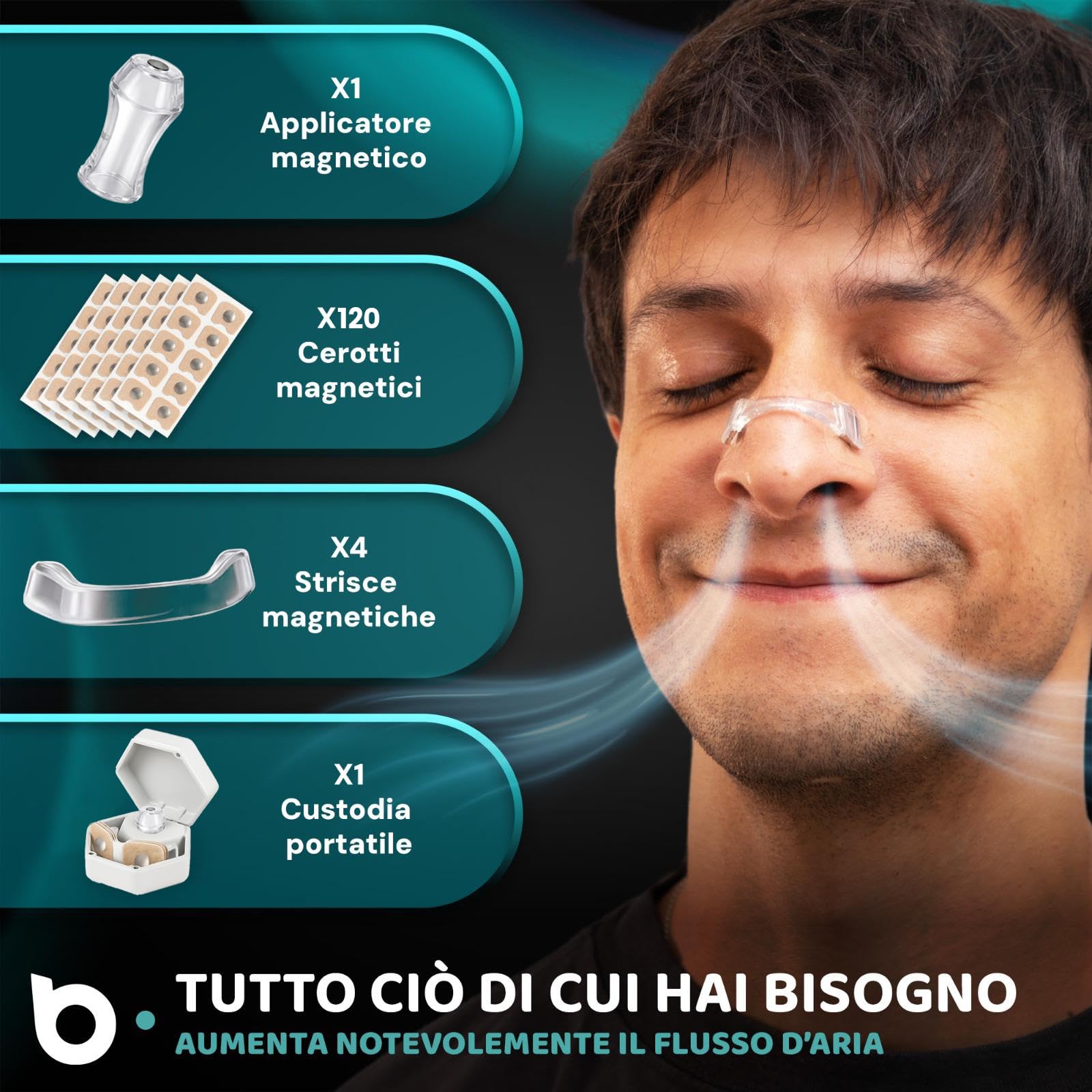 Cerotti Nasali Magnetici PRO Edition | Megapack 120 Cerotti + Scatola di Conservazione | Dilatatore Nasale Antirussamento per Dormire e Respirare Meglio| Massima Aderenza per Sport e Riposo