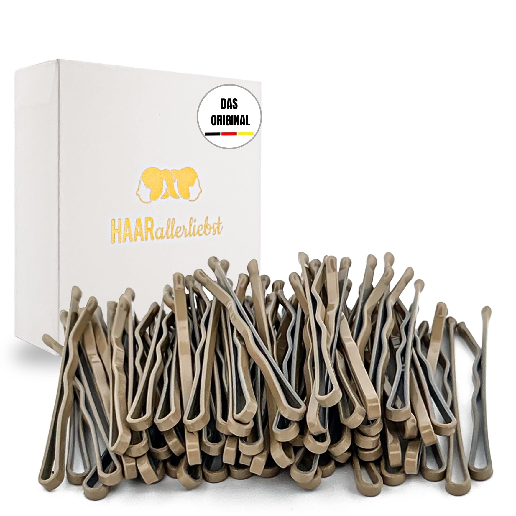 HAARallerliebst 50 Mini Haarnadeln - 3,4 cm klein Bobby Pins - beige für blonde Haare – Haarklemmen Damen & Hair Pins in weisser Box - Perfekte Haarnadel für Styling & Halt