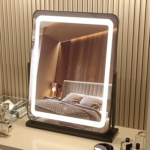 PRIMETEK Espejo de tocador de maquillaje con luces, espejo grande iluminado para escritorio, dormitorio, vestidor, espejo iluminado con LED