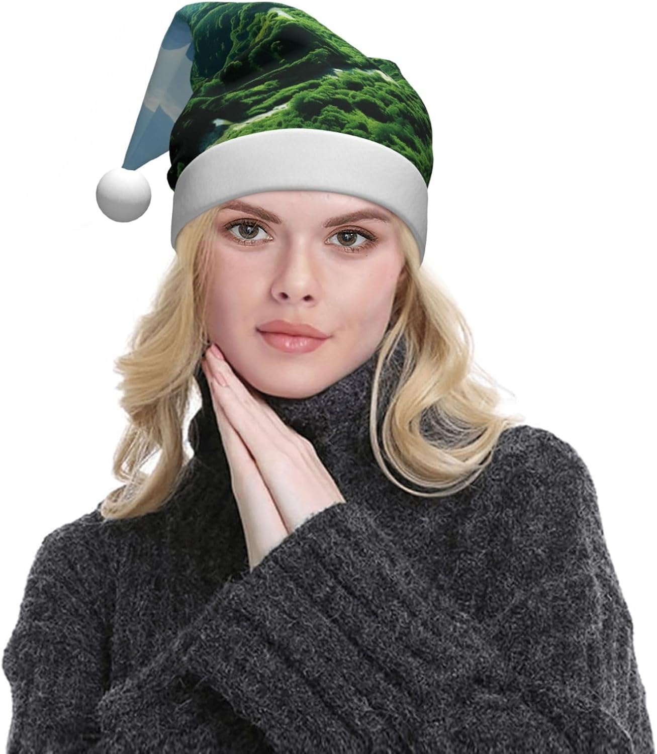 Mount Nature Print Christmas Hat for Adult Xmas Head Decoration Santa Hat for Holiday Party Supplies image 5