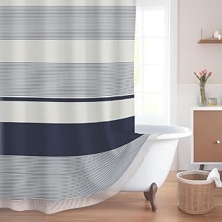 Emvency Boho Farmhouse Navy Blue Stripe Tassel Shower Curtain Set, Bohemian Modern Cream Striped Linen Fabric Cloth Shower Curtains for Bathroom Decor 72 x 72 Inches with Upgraded Metal Hooks