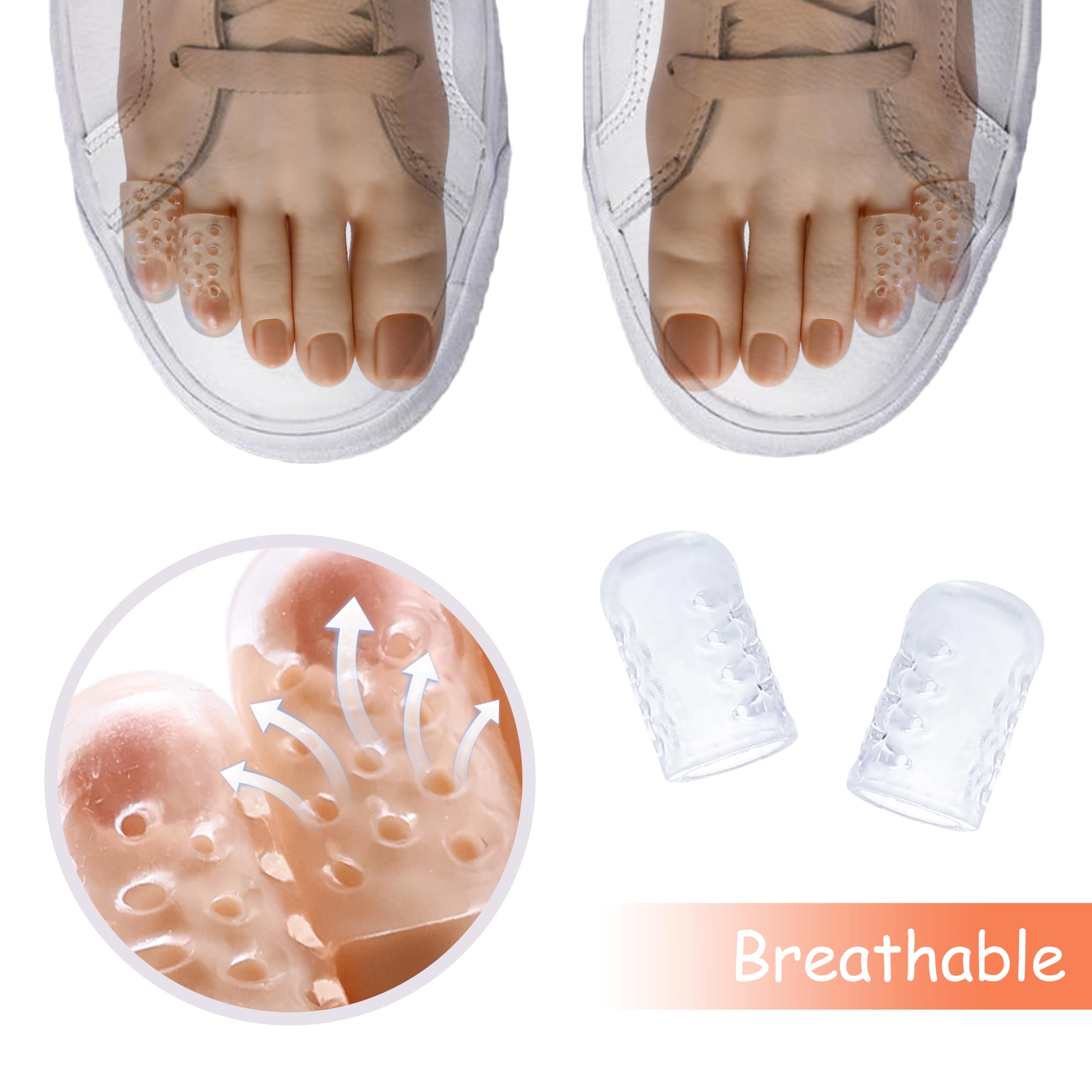 Silikon-Zehenschutz, Anti-Reibung, Gel-Zehenschutz, transparent, mit Löchern, atmungsaktive Zehenkissen zur Schmerzlinderung, Blasen, Hühneraugen und Schwielen, 20 Stück