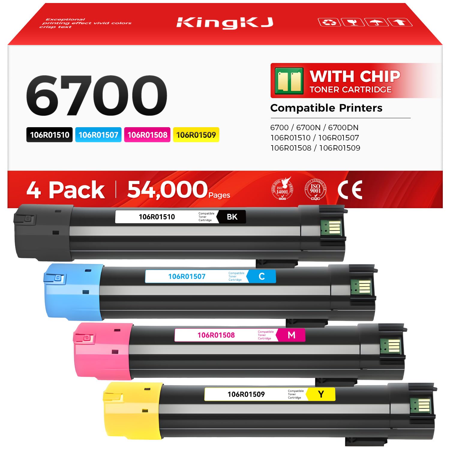 Phaser 6700 High Capacity Toner Cartridge Set 4-Pack Replacement for Xerox 106R01510 106R01507 106R01508 106R01509 Compatible with Xerox Phaser 6700 6700N 6700DN Printer Ink Black Cyan Magenta Yellow