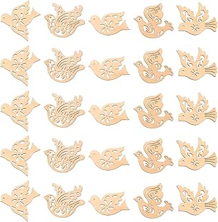 50pcs Mini Bird Wood DIY Crafts Cutouts Wooden Bird Shaped Slices Embellishments Unfinished Wood Ornaments for DIY Projects Christmas Home Decorations