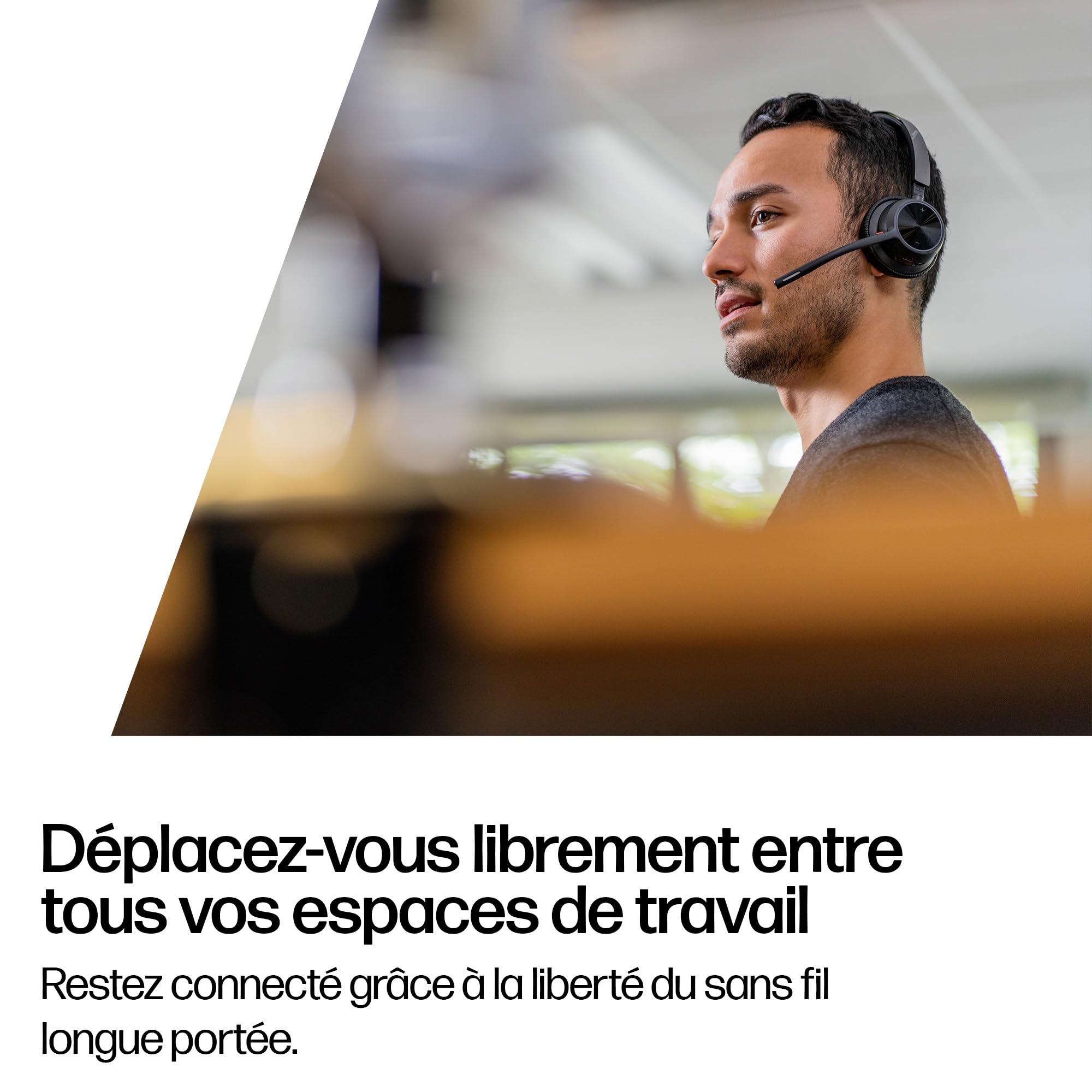 Micro-casque sans fil Poly Voyager 4320 UC et socle de chargement - Micro-casques binauraux avec perche microphone antibruit - Connexion à un PC/Mac/Téléphone portable via Bluetooth - Teams (certifié)