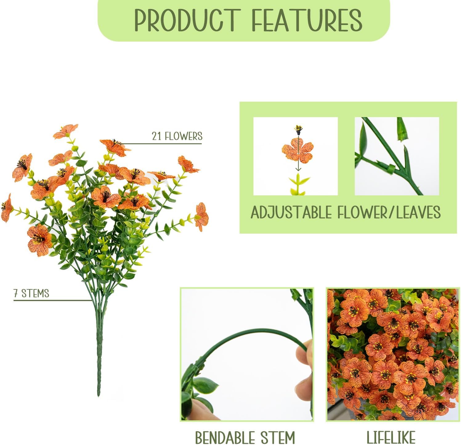 Fall Artificial Flowers for Outdoors, 10 Bundles UV Resistant Artificial Outdoor Flowers, Not-Fading Silk Faux Fall Flowers for Outdoor Planters for Home Garden Porch Decor, Orange - Image 3
