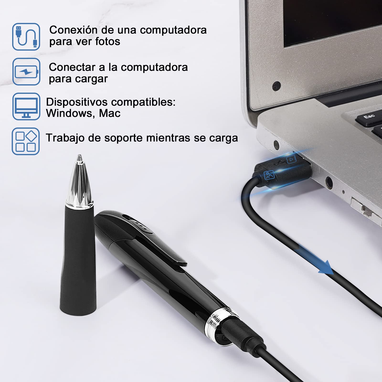 Cámaras Espía Oculta Mini HD 1080P 32GB Bolígrafo de cámara de niñera Grabadora de Audio y Video con Detección de Movimiento para Reuniones de Negocios