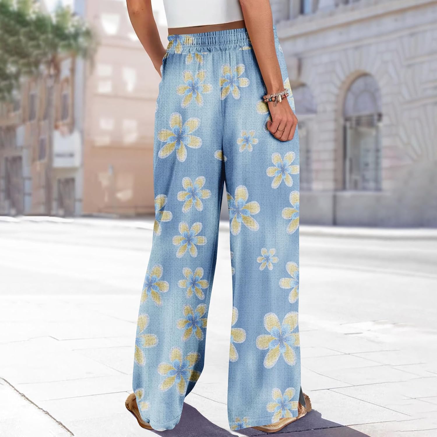Dress Pants Women Petite High Waisted Wide Leg Summer Beach Vacation Women's Pants Boho Lounge Casual Palazzo Trousers - Image 8