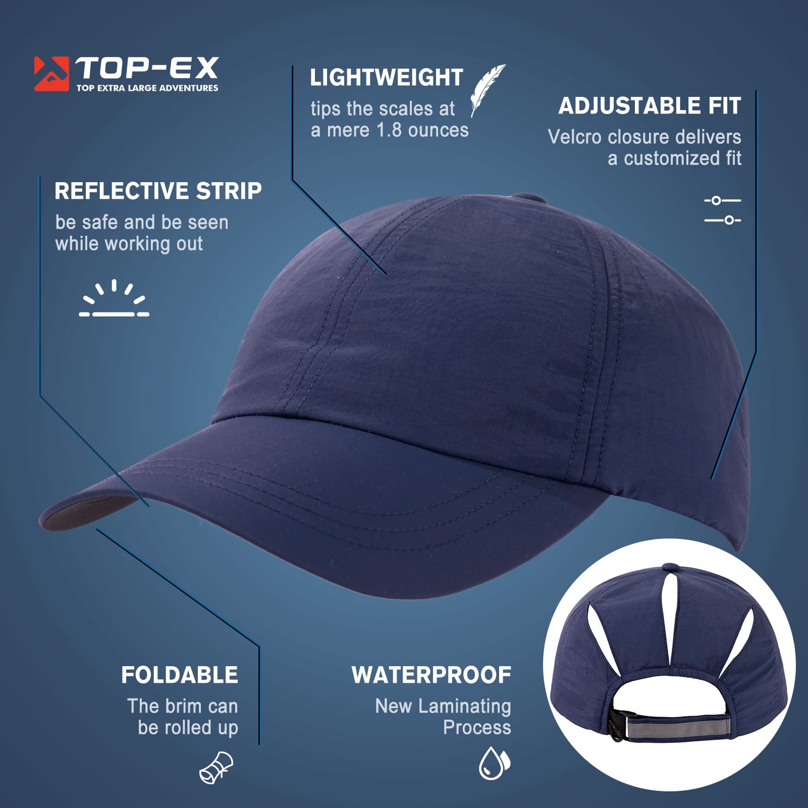 TOP-EX Gorra de béisbol de gran tamaño, talla L, XL, XXL, para mujer, con cola de caballo alta, plegable, sin estructura, UV 50, gorra de béisbol para correr