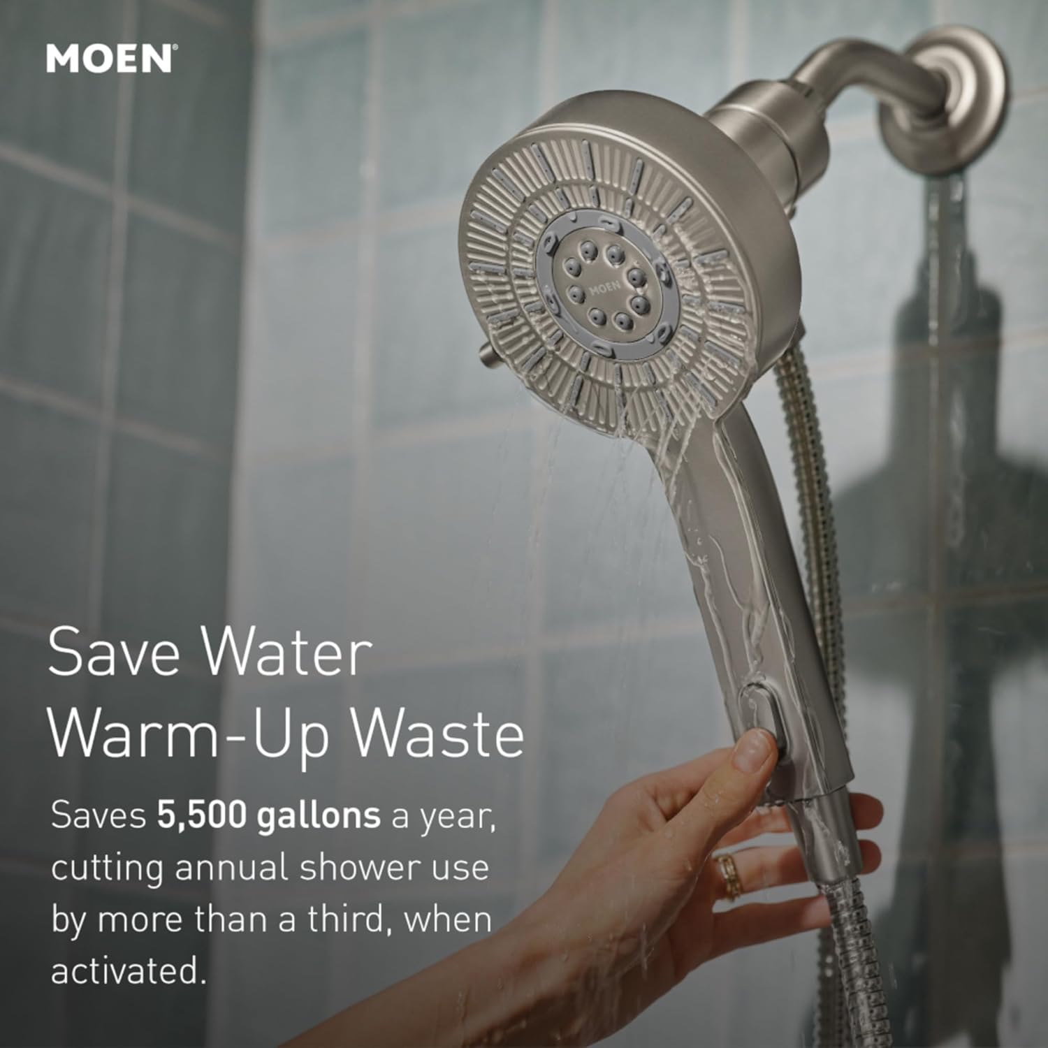 Moen Matte Black Handheld That Saves Hot Water with Eco-Performance and Magnetic Docking System, 230H2EPBL