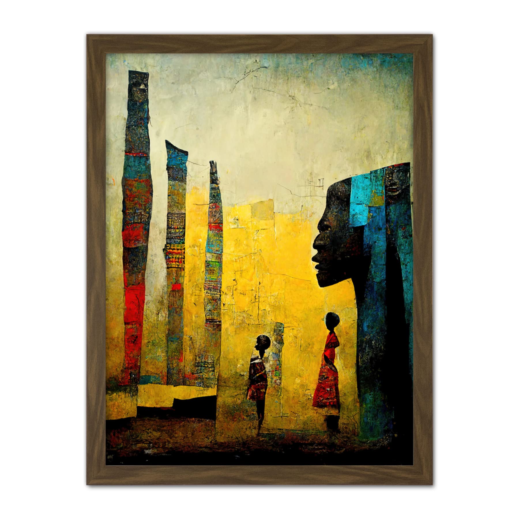Doppelganger33 LTD African Art Modern Bright Abstract Artwork Framed Wall Art Print 18X24 Inch