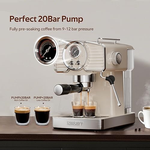 Miniatura 4 de Máquina de café expreso de 20 bares, cafetera profesional con espumador de leche, cafetera retro para capuchino y café con leche para el hogar,