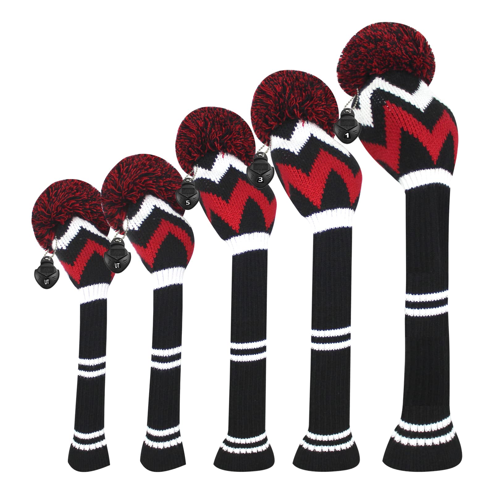 Scott Edward Golf Head Covers for Woods 5 PCS Knit Golf Club Cover Driver Cover*1 Fairway Wood*2 Hybrid (UT)*2
