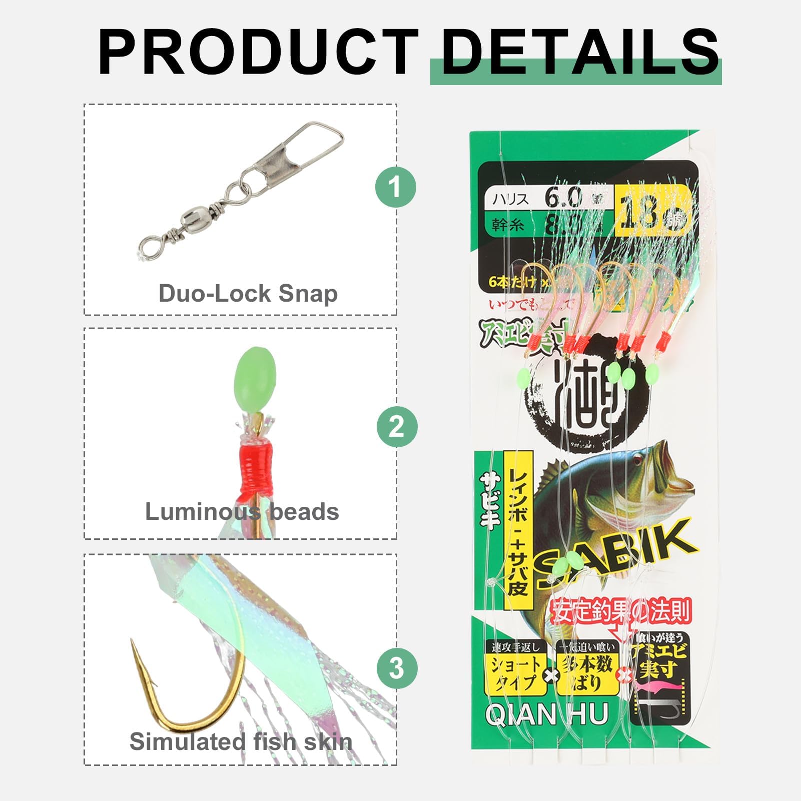 Pack de 6 Aparejos de Pesca para Mar con 36 Anzuelos, Plumas Luminosas, Acero Resistente, Cebo Biónico Imitación Insecto