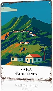 Vintage Metal Signs Saba Island: Netherlands Travel, Caribbean Funny Wall Art Tin Poster For Man Cave Office Home Bedroom Decor 8x12inch