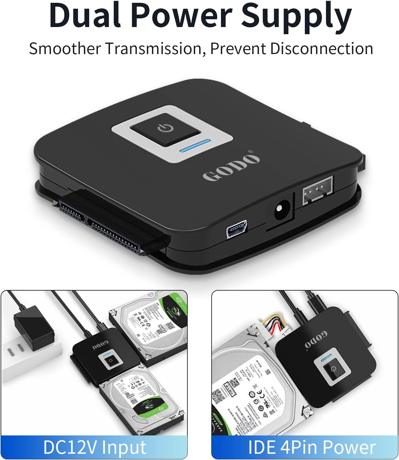 GODO SATA/IDE to USB 3.0 Adapter,IDE Hard Drive Adapter Kit, Cable Converter for 2.5/3.5 inch and SATA HDD/SSD,5.25 CD-ROM/DVD-ROM,Include 12V/2A Power