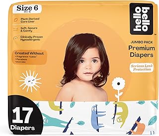 Hello Bello Premium Baby Diapers Size 6 I 17 Count of Disposeable, Extra-Absorbent, Hypoallergenic, and Eco-Friendly Baby Diapers with Snug and Comfort Fit I Sleepy Sloth