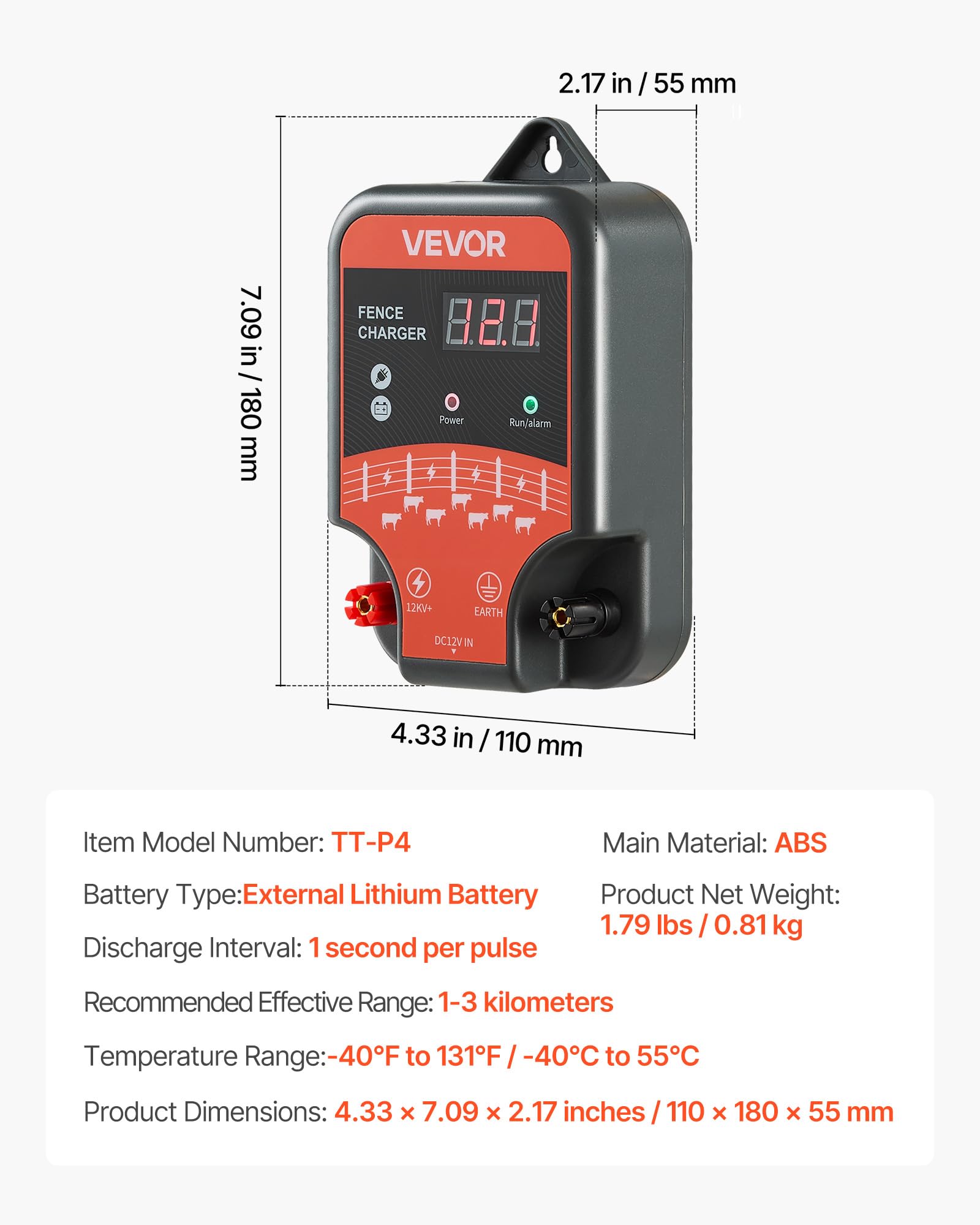 VEVOR Ładowarka do ogrodzeń elektrycznych, 10 kV, 3 J, ogrodzenie elektryczne AC/DC z wyświetlaczem LED, zapobiega przedostawaniu się dzikich zwierząt do drobiu hodowlanego