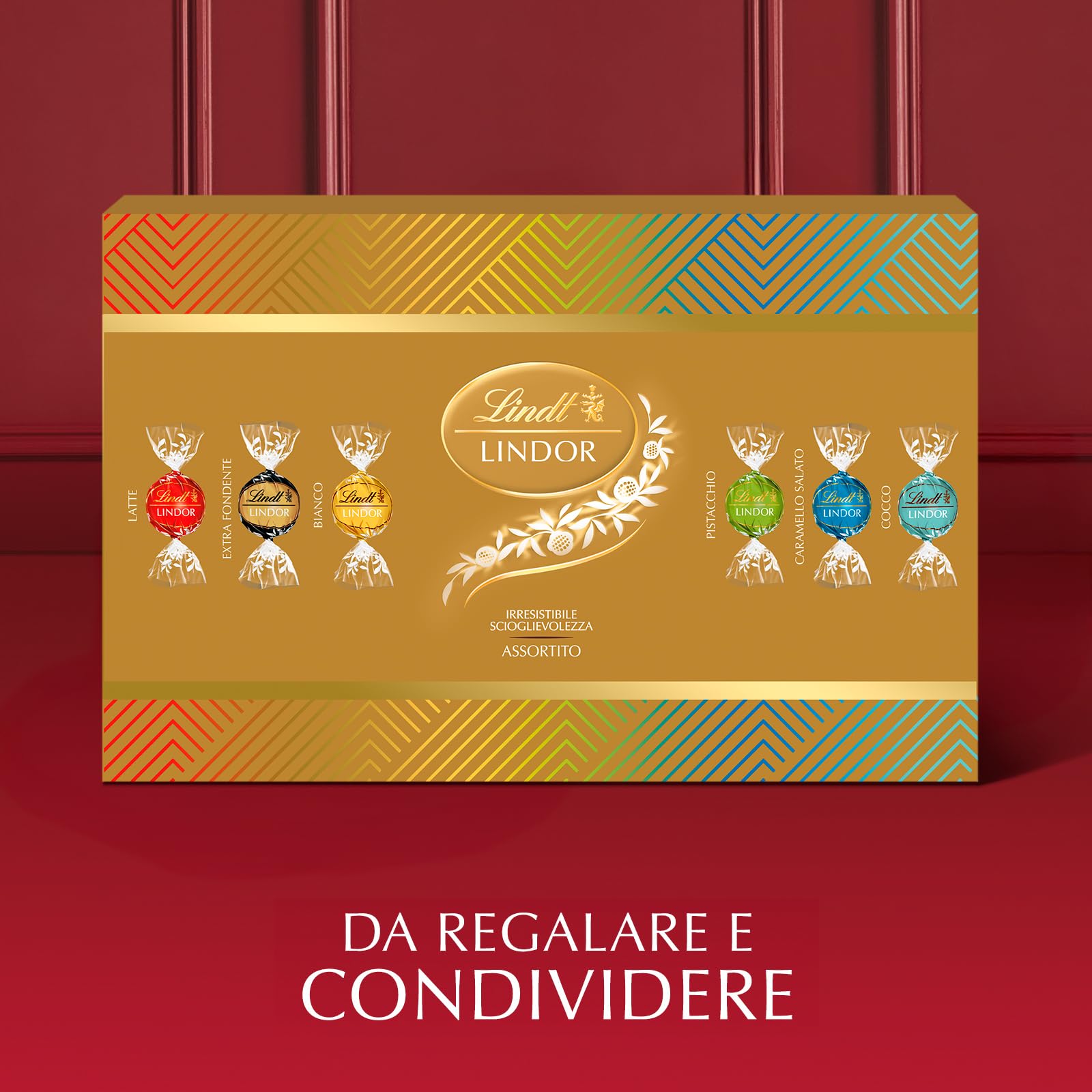 Lindt LINDOR Confezione Sharing Natale, Cioccolatini assortiti 525g