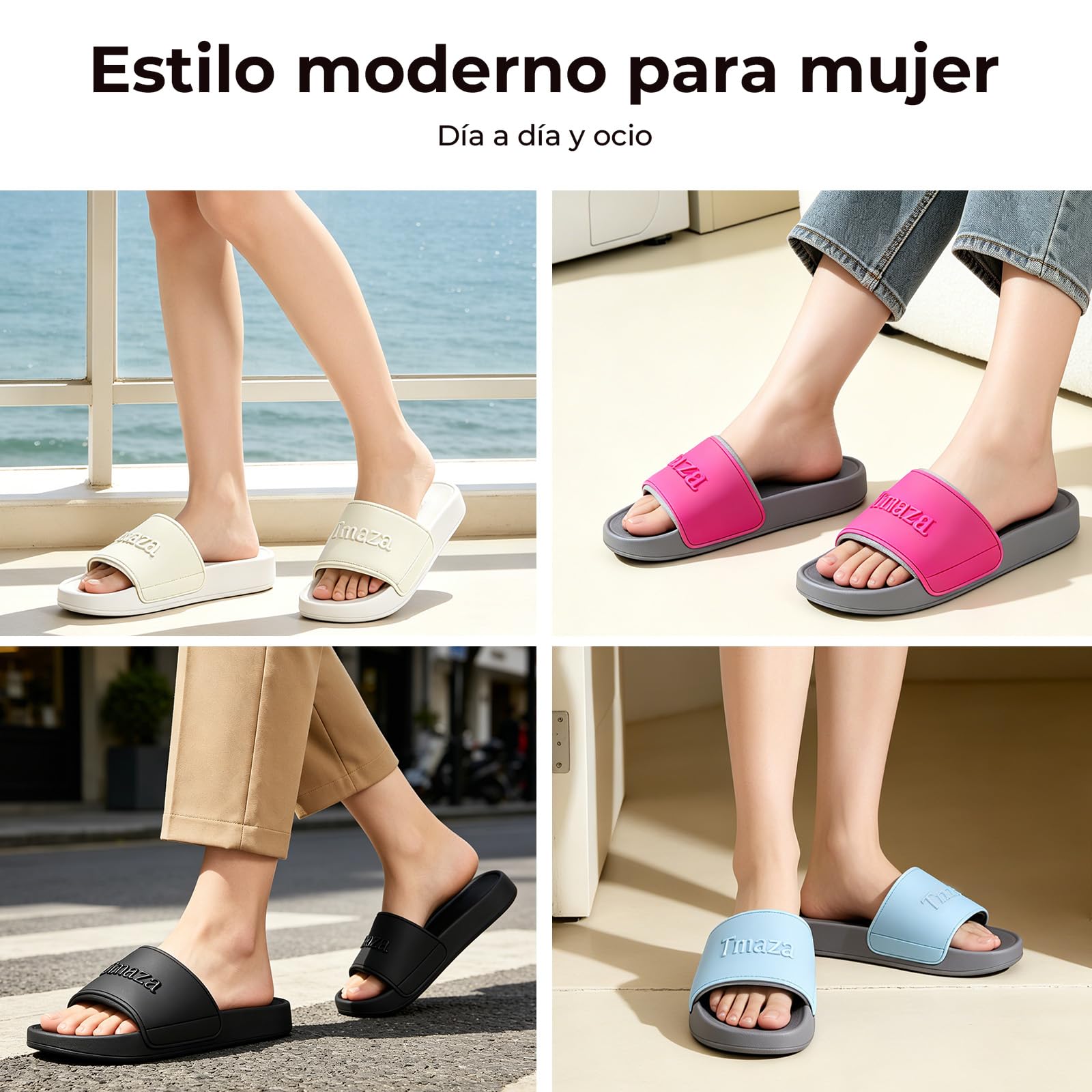 Sandalias Mujer, Chanclas Elegantes con Tira Ancha, Sandalias Planas Cómodas para Casa, Paseo, Verano y Vacaciones 36-42