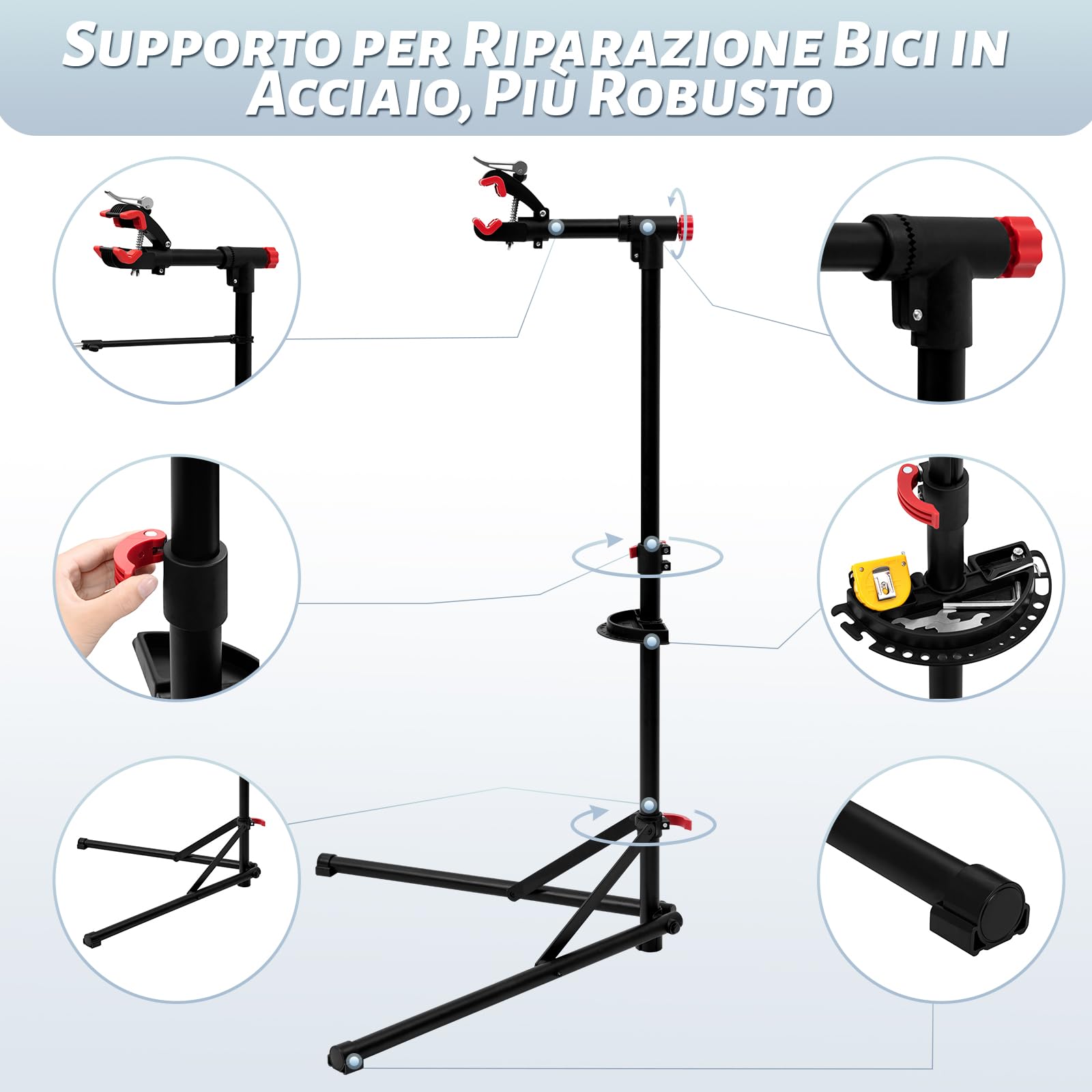 WOLTU Supporto Bici, Cavalletto Pieghevole con Testa Girevole a 360°, per Riparazioni e Carico 25 kg