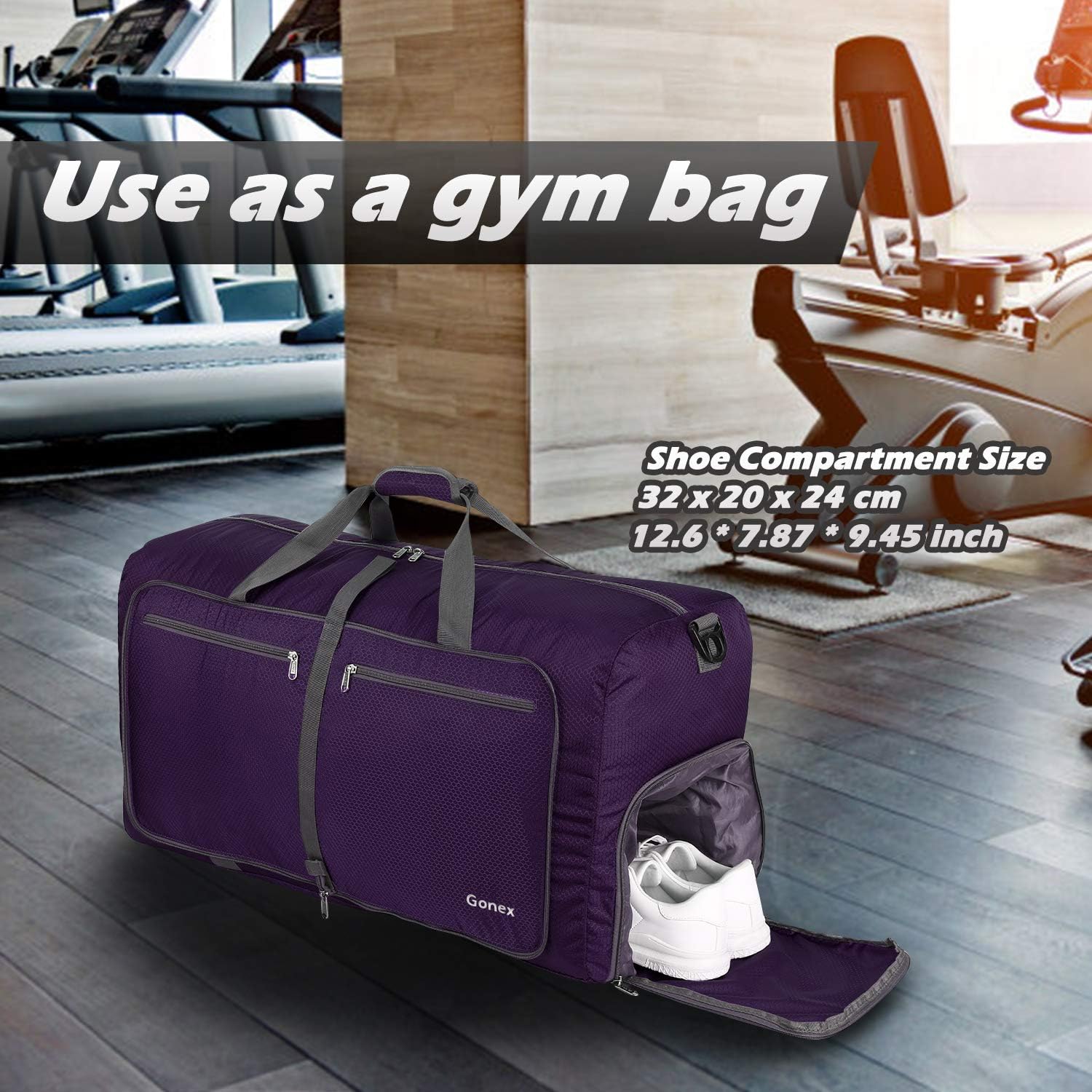  | Gonex 60L Foldable Travel Duffel Bag Water & Tear Resistant, Purple | Travel Duffels
